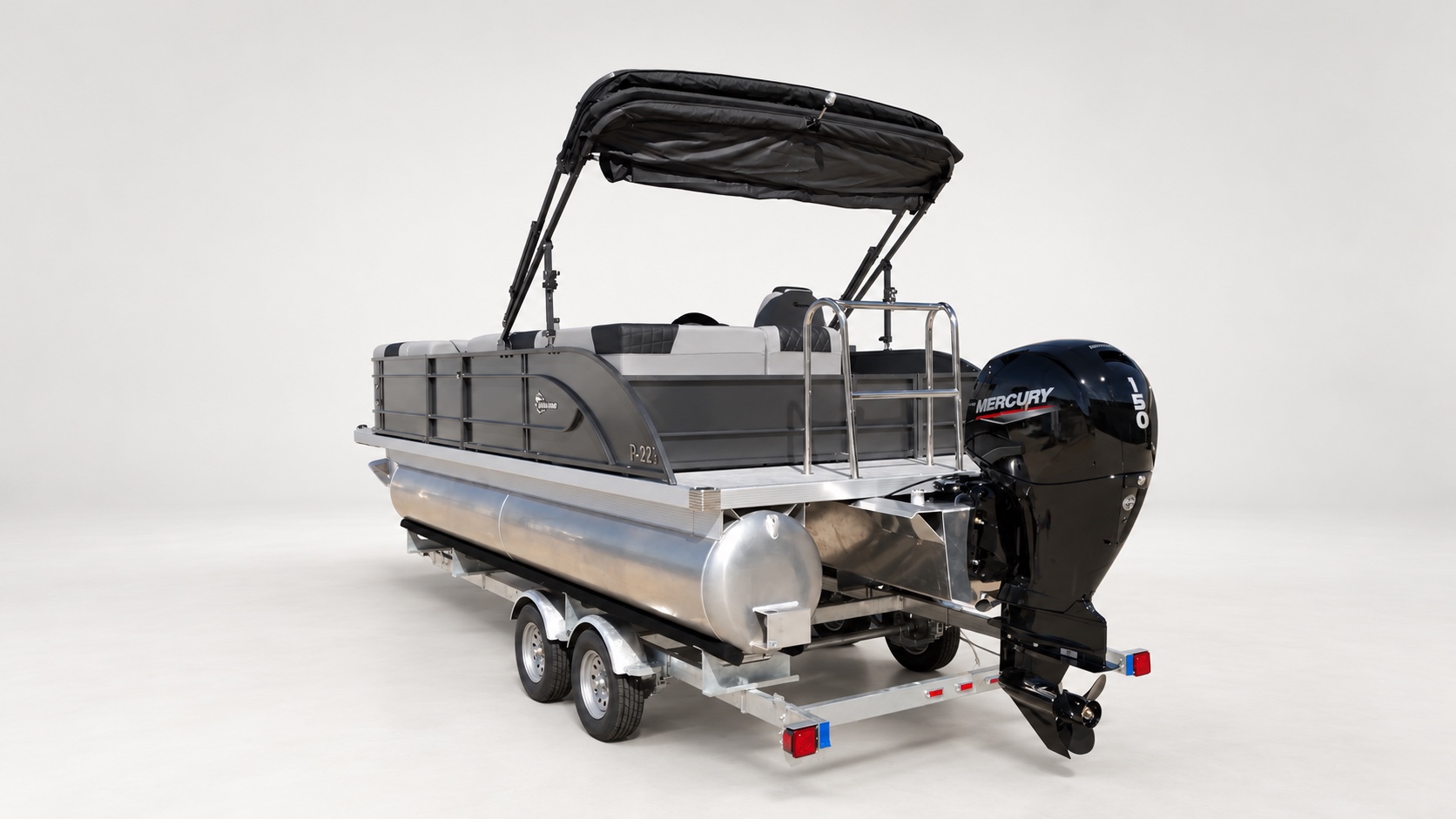Studio view of Massimo P-22 with Bimini up